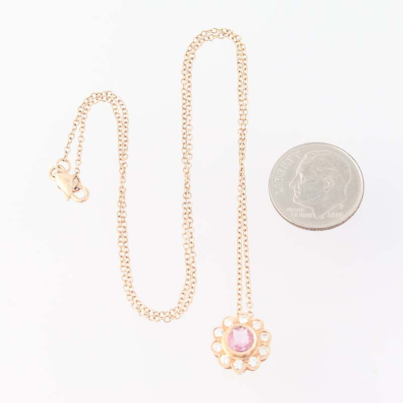 Pink Sapphire & Diamond Halo Pendant Necklace  .66ctw