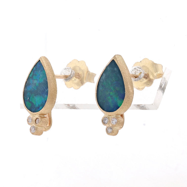 Nina Wynn Lilly Opal and Diamond Earrings Yellow Gold