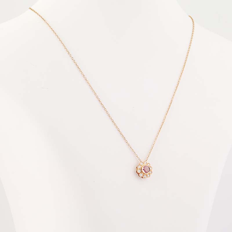 Pink Sapphire & Diamond Halo Pendant Necklace  .66ctw