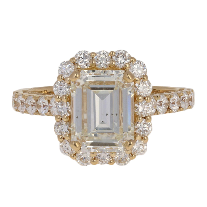 Emerald Cut Halo Diamond Engagement Ring GIA 3.70ctw