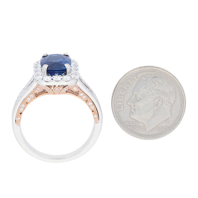 Cushion Cut Sapphire & Diamond Ring 3.34ctw