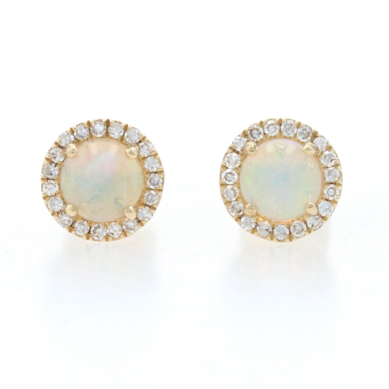 Discount Genuine Opal Earrings | 10K Yellow Gold Opal with Diamond Stud Earrings