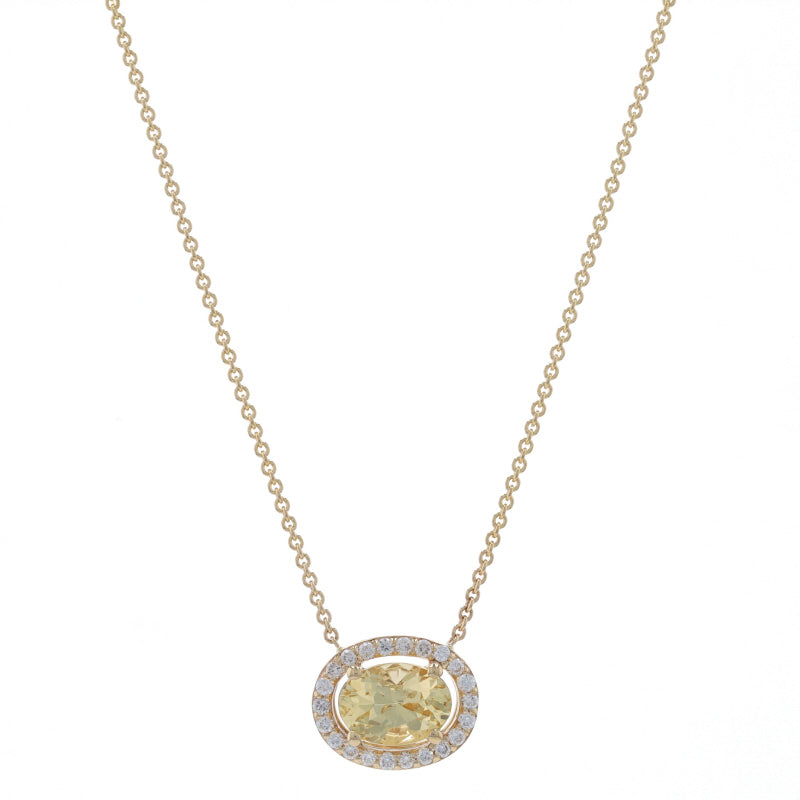.83ctw Golden Beryl/Heliodor & Diamond Pendant Necklace Yellow Gold