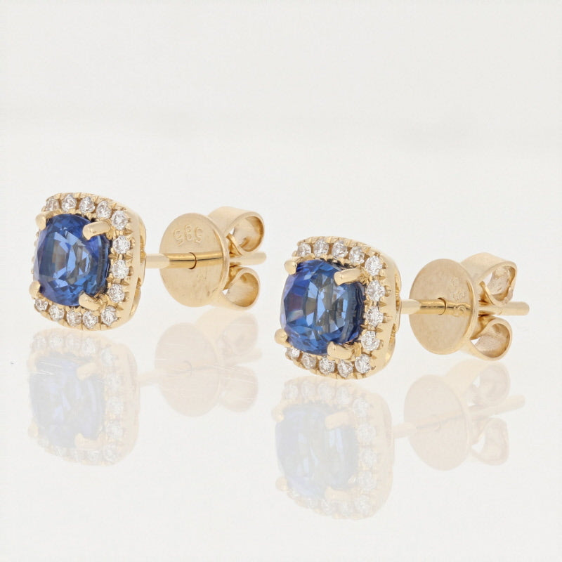 Sapphire & Diamond Halo Earrings 1.56ctw
