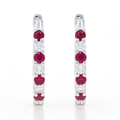 Bloomingdale's Ruby & Diamond Small Hoop Earrings in 14K White Gold |  Bloomingdale's
