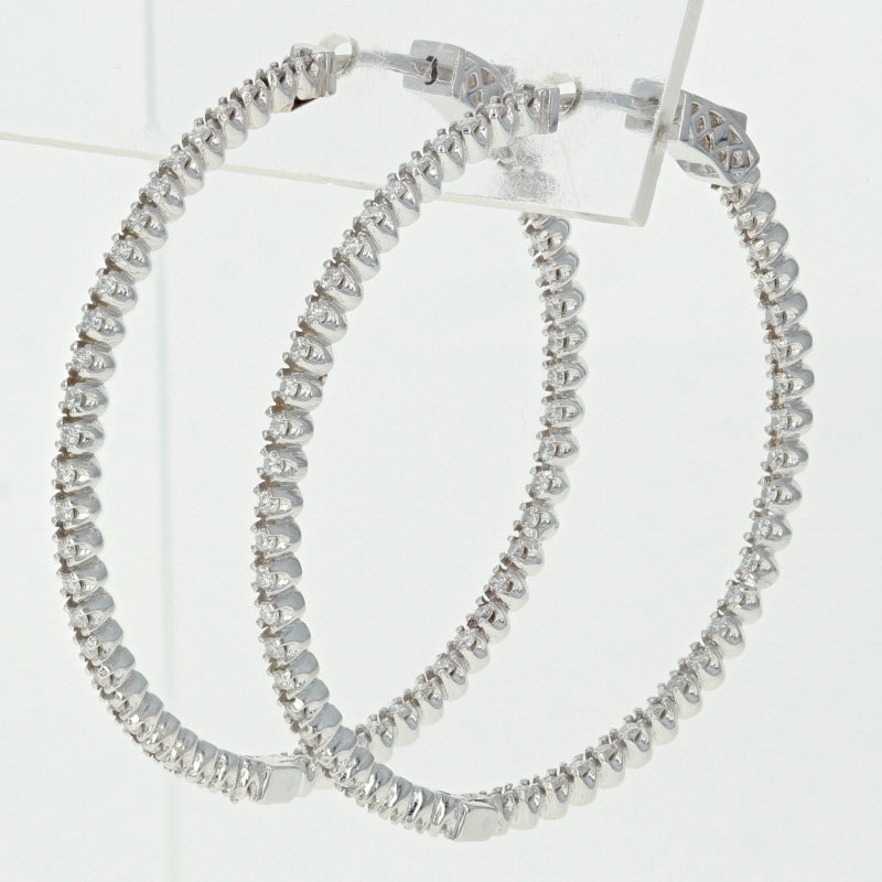 NEW Inside-Out Diamond Hoop Earrings - 14k White Gold Pierced Round Cut 1.00ctw