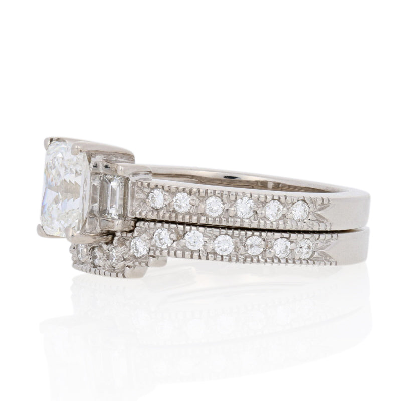 Radiant Cut Diamond Engagement Ring & Wedding Band GIA 1.31ctw