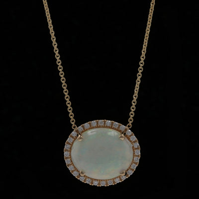 3.45ct Opal & Diamond Necklace Yellow Gold