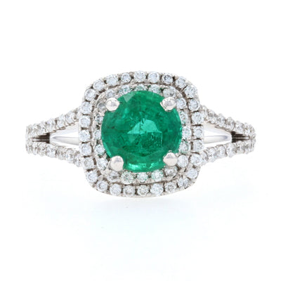 .96ct Emerald & Diamond Double Halo Ring