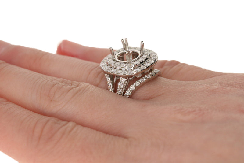 Semi-Mount Double Halo Engagement Ring & Wedding Band 2.35ctw