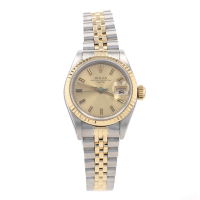 Rolex Oyster Perpetual Date Ladies Wristwatch 69173 Stainless 18k Gold 1Yr Wnty