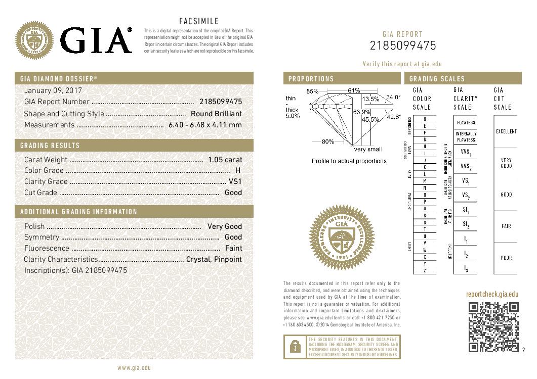 1.05ct Loose Diamond Round Brilliant GIA