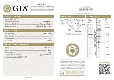 1.05ct Loose Diamond Round Brilliant GIA