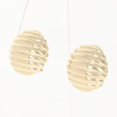 Ribbed Circle Dome Earrings Yellow Gold