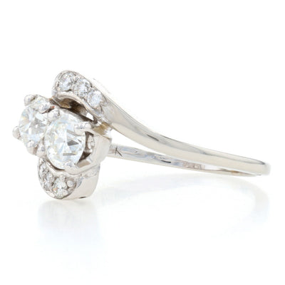 Art Deco Diamond Bypass Ring - 14k White Gold Vintage Size 6 1/2 European .96ctw