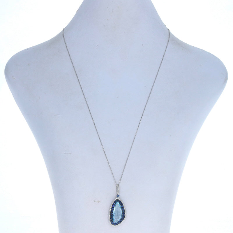 6.14ct Blue Topaz, Sapphire, & Diamond Necklace White Gold
