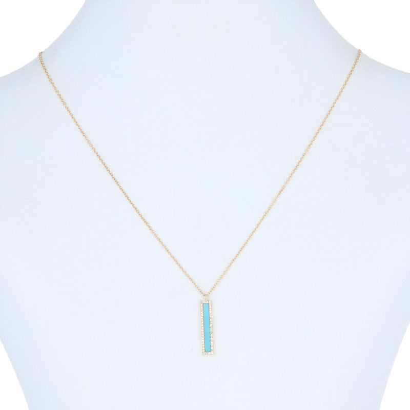 Turquoise & Diamond Halo Pendant Necklace
