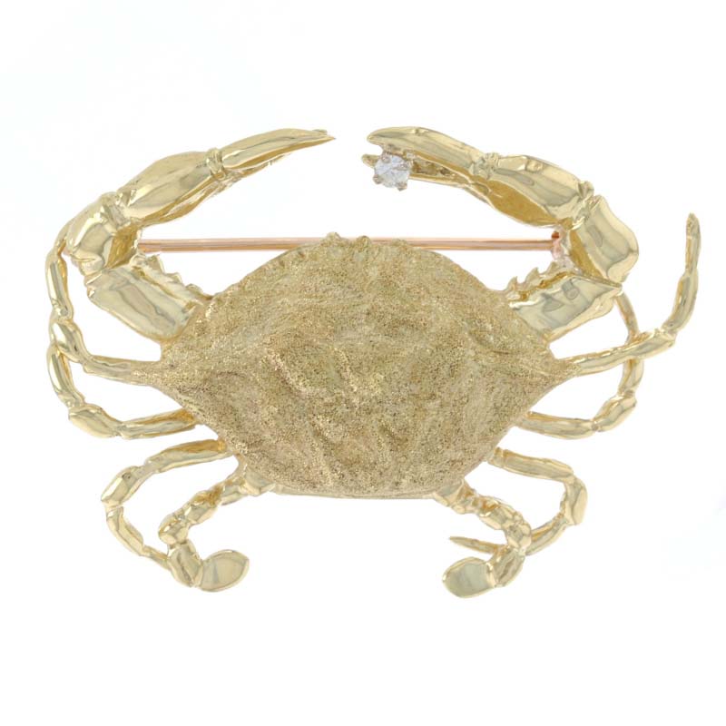 Diamond Blue Crab Brooch Yellow Gold
