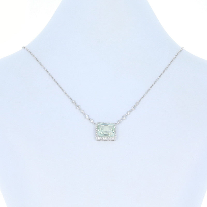 Prasiolite & Diamond Halo Necklace  6.85ctw