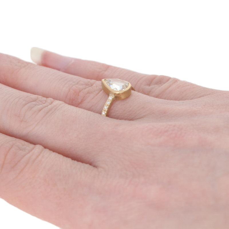 Rose Cut Pear Diamond Engagement Ring 1.13ct