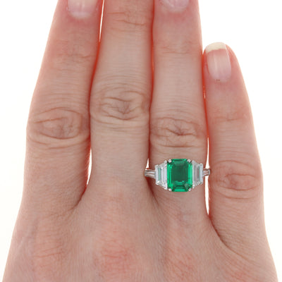 Platinum Colombian Emerald & Diamond Ring - AGL