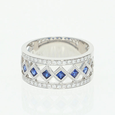 NEW .53ctw Princess Brilliant Synthetic Sapphire & Diamond Band Ring - 14k Gold