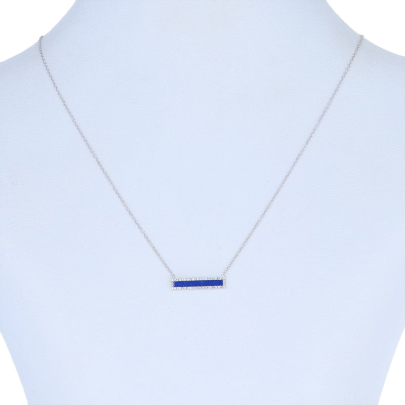Lapis Lazuli & Diamond Halo Bar Necklace  .10ctw