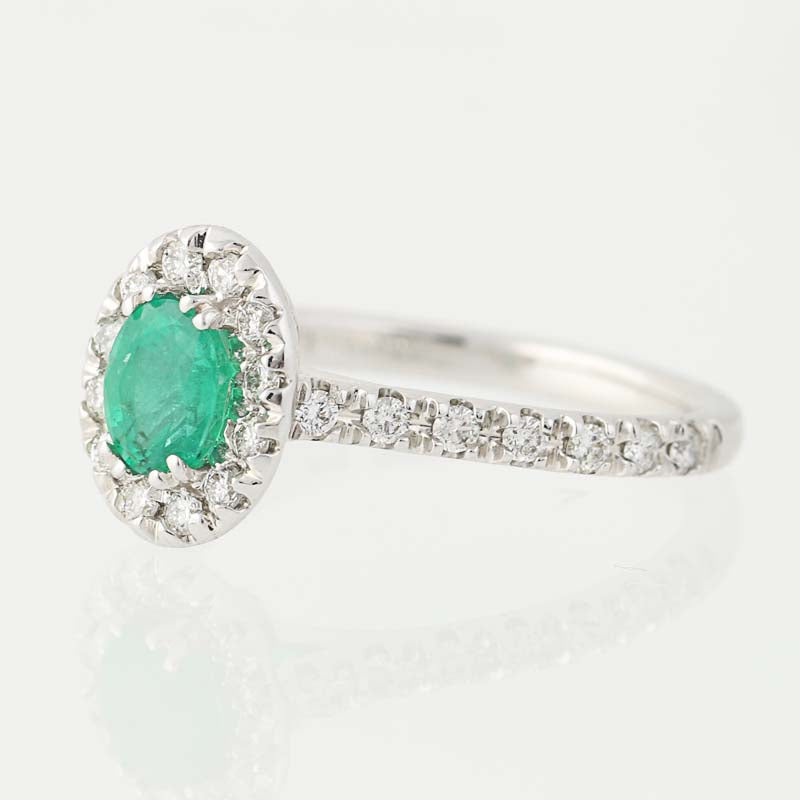 Emerald & Diamond Halo Ring 1.21ctw
