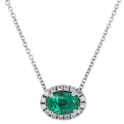 .63ct Emerald & Diamond Halo Necklace White Gold