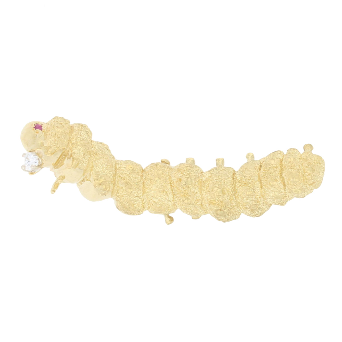 Diamond & Ruby Caterpillar Brooch Yellow Gold