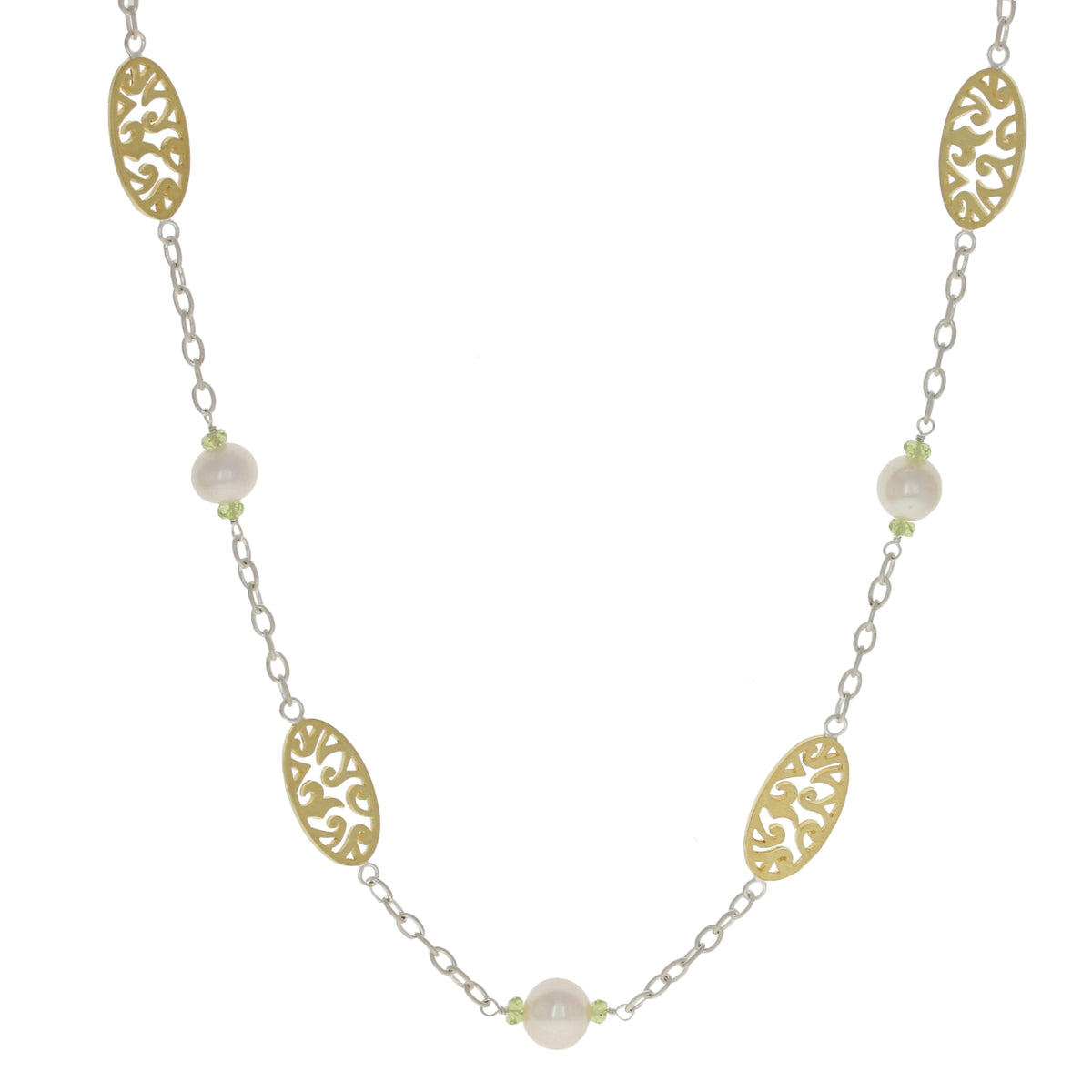 Cultured Pearl & Peridot Sara Blaine Sterling Silver Necklace