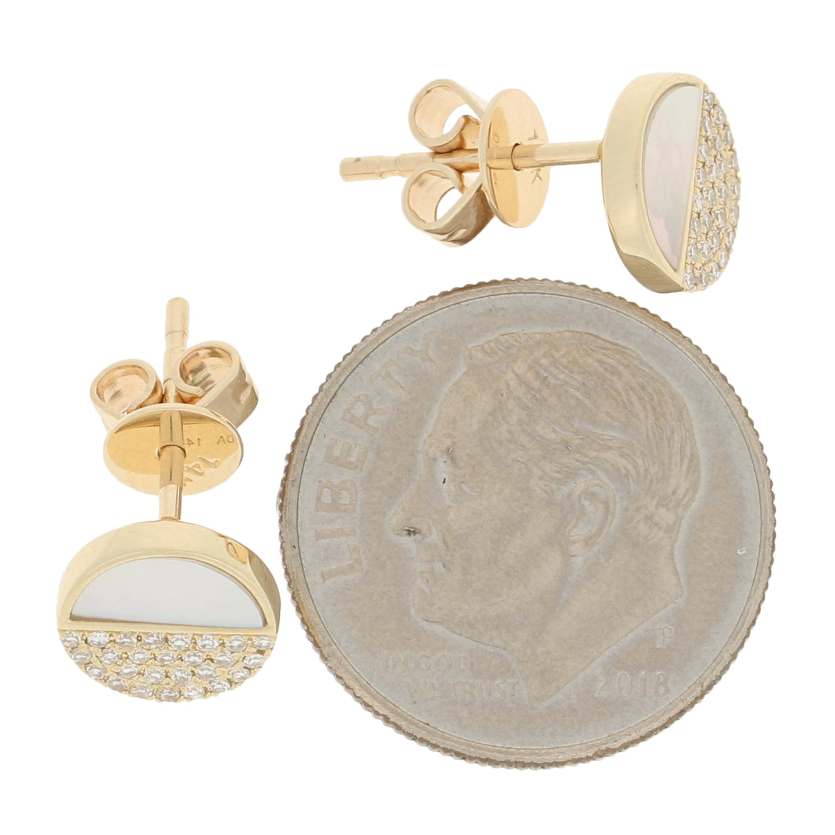 Mother of Pearl & Diamond Earrings Yellow Gold