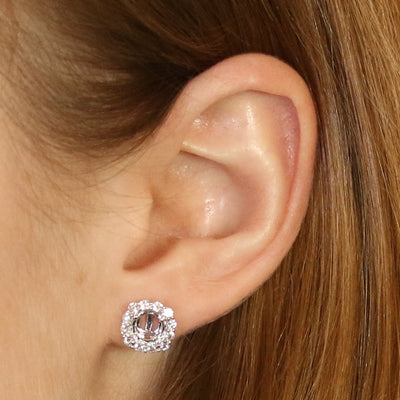 Semi-Mount Halo Earrings White Gold
