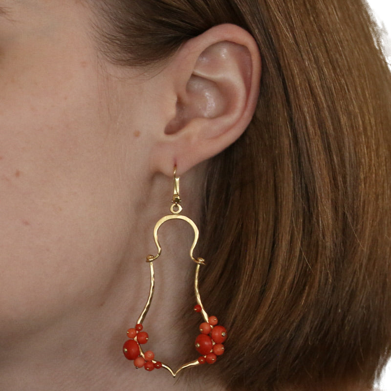 Coral & Diamond Earrings Yellow Gold