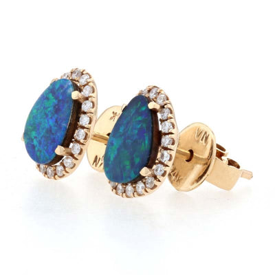 .60ctw Opal & Diamond Earrings Yellow Gold
