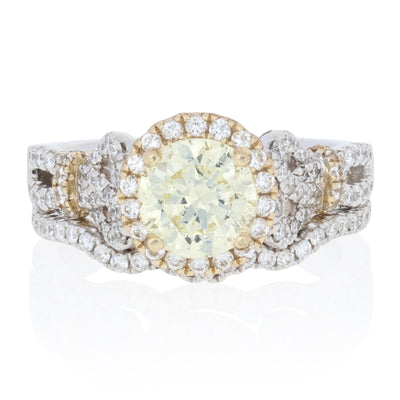 Diamond Halo Engagement Ring & Wedding Band 1.89ctw