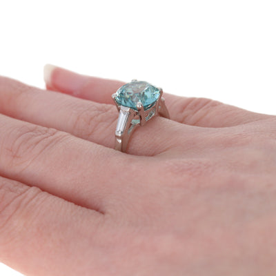 Blue Zircon & Diamond Ring