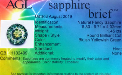 1.45ct Loose Sapphire Round Brilliant AGL