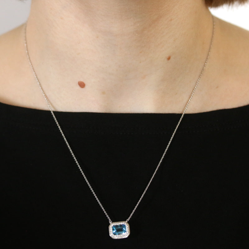 1.25ct Blue Topaz & Diamond Necklace White Gold