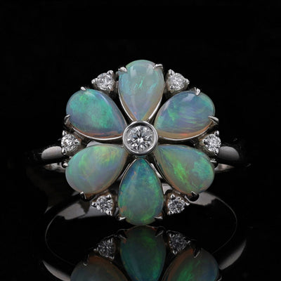 1.83ctw Opal and Diamond Ring White Gold
