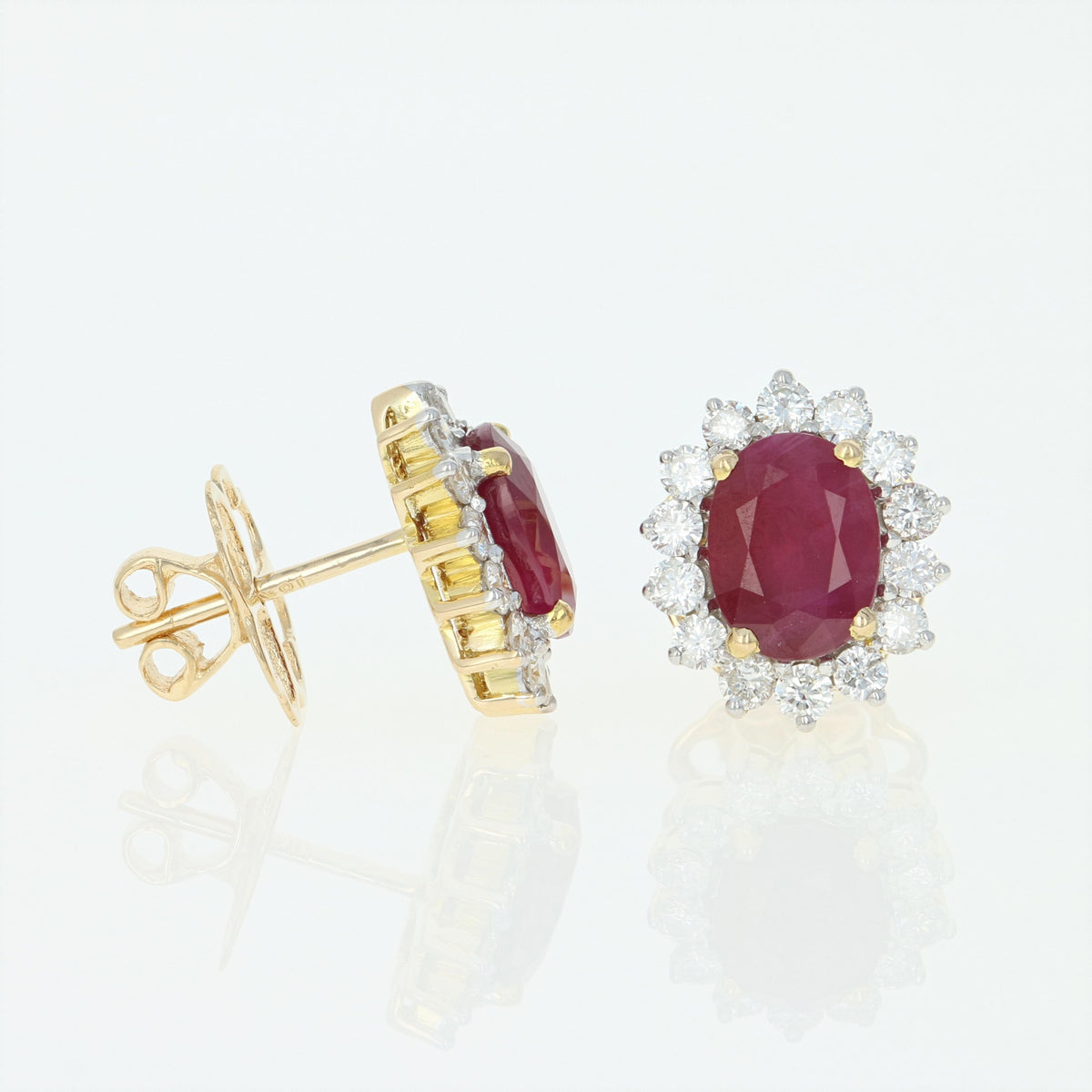 Ruby & Diamond Halo Stud Earrings 4.08ctw