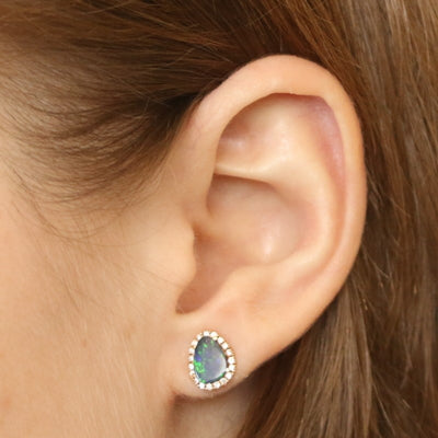 .60ctw Opal & Diamond Earrings Yellow Gold
