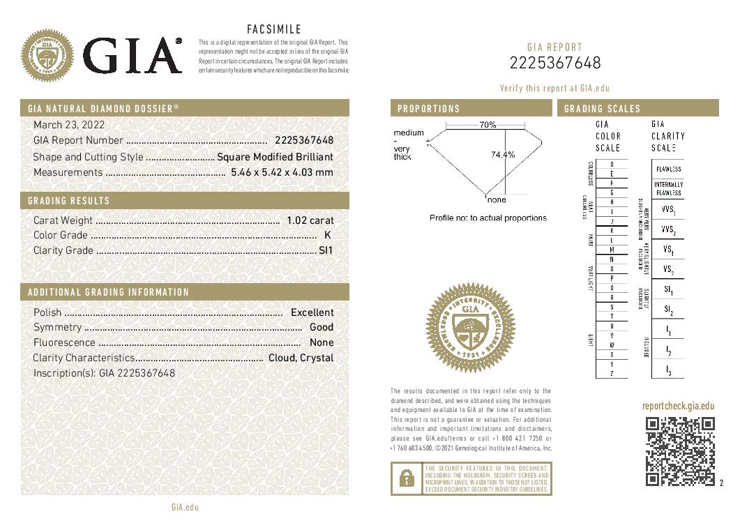1.02ct Loose Diamond Princess GIA