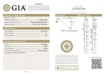 1.02ct Loose Diamond Princess GIA