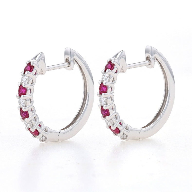 1 1/2 CTW Round Caydia Lab Grown Diamond Halo Hoop Earrings 14K White Gold  featuring Created Ruby | Charles & Colvard