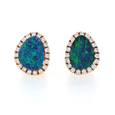 .60ctw Opal & Diamond Earrings Yellow Gold