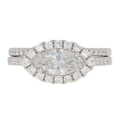 Marquise Diamond Halo Engagement Ring & Wedding Band