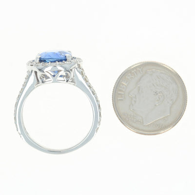 6.25ctw Oval Cut Sapphire & Diamond Ring - 14k White Gold Halo