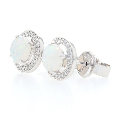 .52ctw Opal & Diamond Halo Stud Earrings White Gold