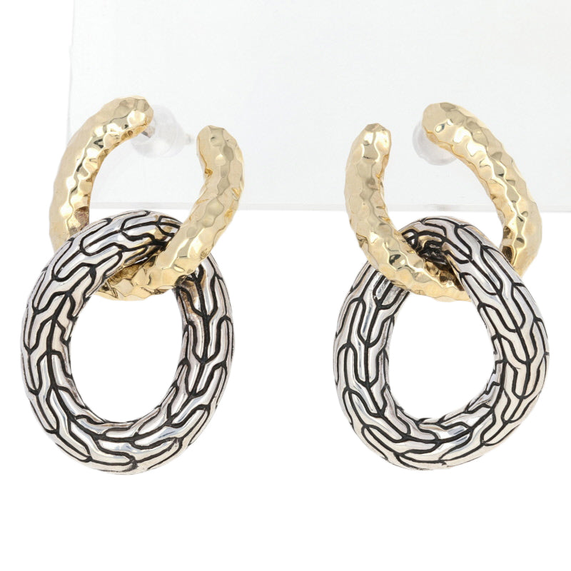John Hardy Hammered Double Circle Classic Chain Earrings Sterling Silver & Yellow Gold